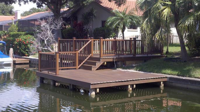 Wooden dock with railing