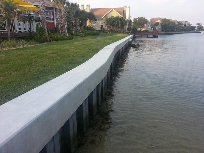 Sea wall in shallow water
