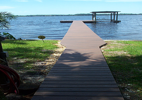 Long wooden dock into the water