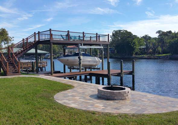 Boat lift and fire pit
