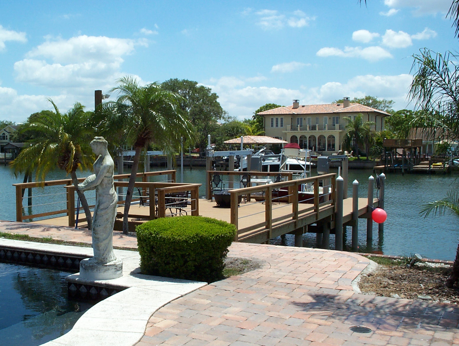 Wide view of boat dock and lake