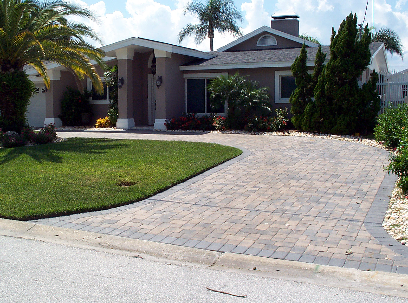 Brick driveway in residential area